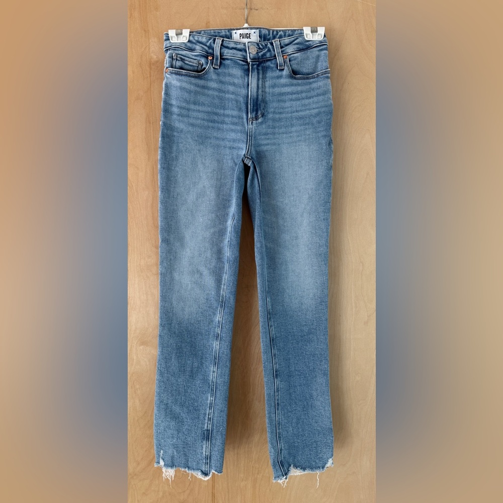 PAIGE Cindy Jeans in Mel Destroyed Fit Blue Straight Leg - Picture 7 of 14